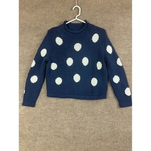 J crew always Navy Blue Polka Dot Knit Sweater Crew Neck Pullover Classic